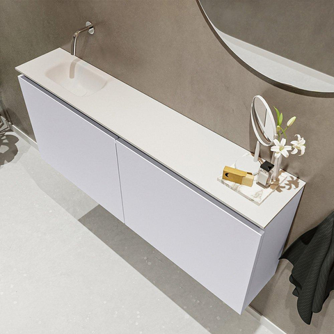 MONDIAZ TURE Toiletmeubel 120x23x50cm met 0 kraangaten 2 deuren cale mat Wastafel Eden links Solid Surface Wit SW475116