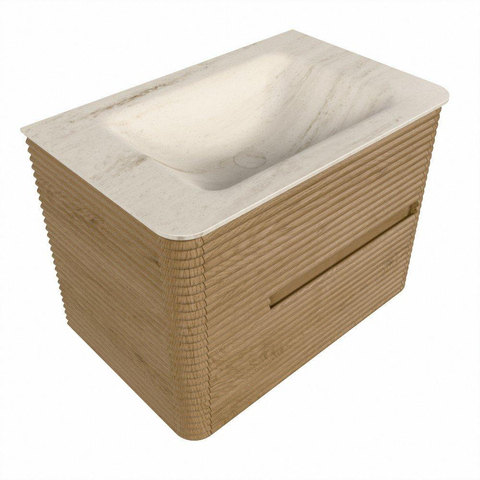 Mondiaz CIRO-DLUX Badkamermeubelset - 70x45x50cm - Solid surface wastafel Meli - 1 wasbak Midden - 1 kraangat - 2 lades - Oak SW1531373