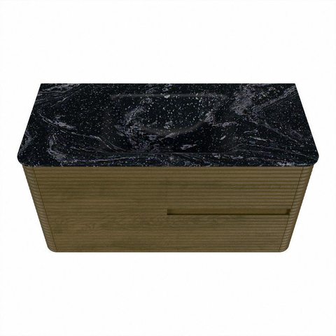 Mondiaz CIRO-DLUX Badkamermeubelset - 100x45x50cm - Solid surface wastafel Lava - 1 wasbak Midden - 1 kraangat - 2 lades - Dusk SW1533046