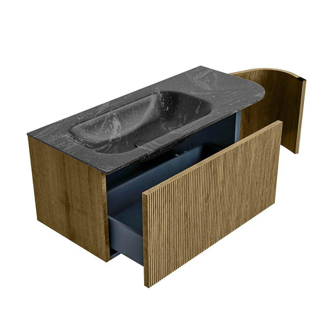 Mondiaz KURVE-DLUX Ensemble de meuble de salle de bains - 105x46x40cm - 1 tiroir - 1 porte - lavabo solid surface - gauche - 1 trou de robinet - Dusk SW1415247