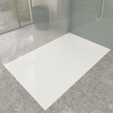 Villeroy & Boch Ecora douchebak - 160x100x4.5cm - afvoer korte zijde - stone white (wit) SW1558962