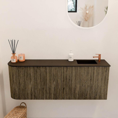 Mondiaz JOYA 111.6cm meuble de salle de bains - arrondi gauche couleur Dusk - Vasque FAYE position Droite 1 trou de robinet couleur Urban. SW1421671