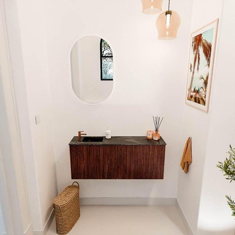 Mondiaz JOYA-DLUX 100cm toiletmeubel - kleur Ruby - Wastafel FAYE positie Links 1 kraangat kleur Lava. SW1423633