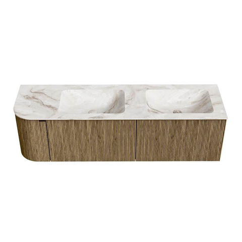 Mondiaz KURVE-DLUX Badkamermeubelset - 155x46x40cm - 2 lade - 1 deur - wastafel solid surface - dubbel / rechts - zonder kraangat - Dusk SW1415013