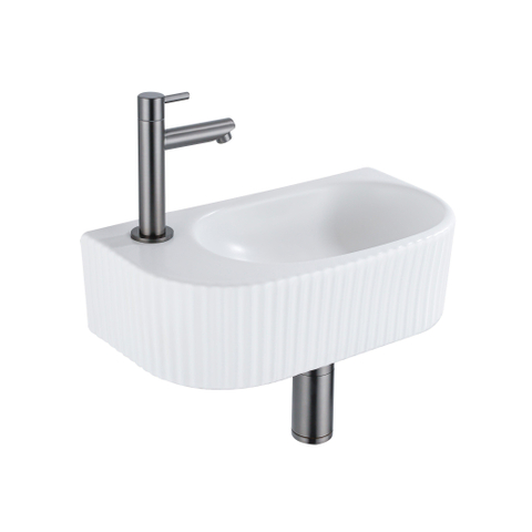 QeramiQ Fuente fonteinset – 40x21.5x12 cm – keramiek wit mat – kraangat links – kraan gunmetal – geribbeld SW1233032