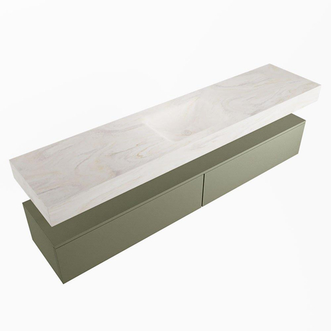 Mondiaz ALAN-DLUX Ensemble de meuble - 200cm - meuble - Army mat - 2 tiroirs - Lavabo Cloud Ostra suspendu - vasque Centre - 0 trous de robinet - Beige SW807776