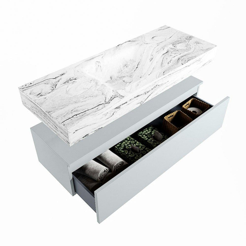 Mondiaz ALAN-DLUX Ensemble de meuble - 120cm - meuble Clay mat - 1 tiroir - Lavabo Cloud Glace suspendu - vasque Centre - 1 trou de robinet SW806237