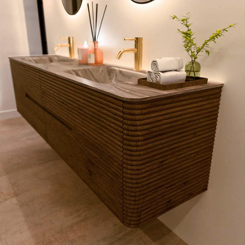 Mondiaz CIRO-DLUX Badkamermeubelset - 190x45x50cm - Solid surface wastafel Sombra - 2 wasbak Dubbel - 2 kraangaten - 4 lades - Dusk SW1533563