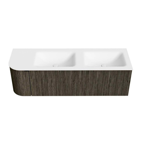 Mondiaz KURVE Ensemble meuble de salle de bains - 145x46x40cm - 1 tiroir - 1 porte - vasque solid surface - double / droite - 2 trous de robinet - Shadow SW1414127