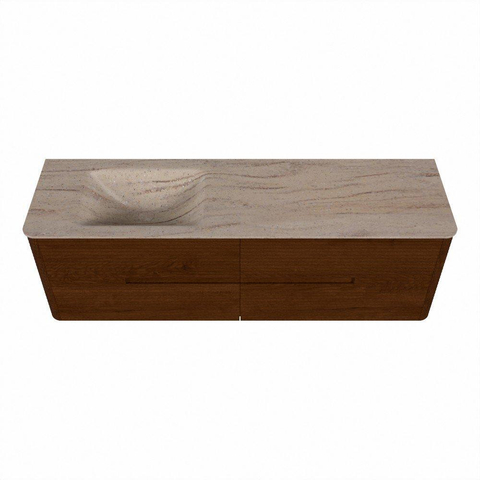 Mondiaz CIRO-DLUX Badkamermeubelset - 160x45x50cm - Solid surface wastafel Saba - 1 wasbak Links - 1 kraangat - 4 lades - Ruby SW1531911