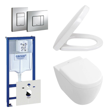 Villeroy & Boch Subway Compact Toiletset directflush inbouwreservoir - diepspoel wandcloset bedieningsplaat verticaal/horizontaal - chroom (wit) SW158387
