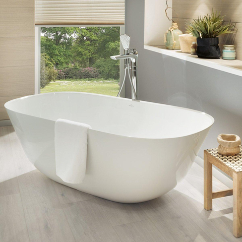 Villeroy & Boch theano vrijstaand duobad - 175x80cm - kunststof quaryl ovaal - Stone White (mat wit) SW453778