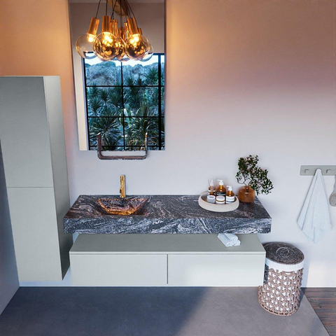Mondiaz ALAN-DLUX Ensemble de meuble - 150cm - meuble Clay mat - 2 tiroirs - Lavabo Cloud Lava suspendu - vasque Gauche - 1 trou de robinet SW808632