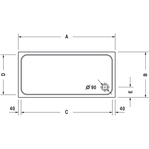 Duravit D-code Kunststof douchebak acryl rechthoekig - zonder paneel - 170x75cm - met afvoergat - diameter 90mm - wit 0295850
