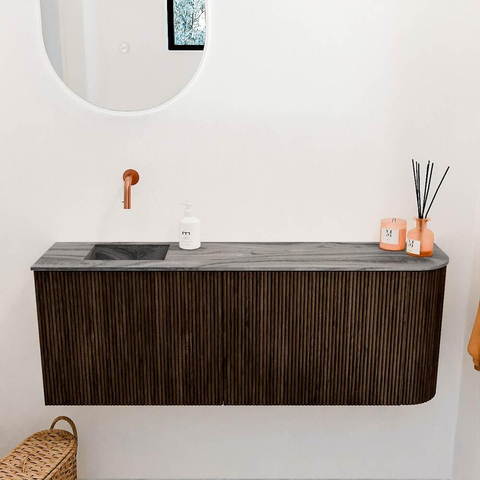 Mondiaz JOYA-DLUX 111.6cm toiletmeubel - ronding rechts kleur Walnut - Wastafel FAYE positie Links Zonder kraangat kleur Sombra. SW1424759
