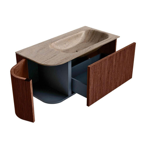 MONDIAZ KURVE-DLUX Meuble de salle de bains 95cm arrondi à gauche couleur Ruby avec 1 tiroir et 1 porte. Lavabo BIG SMALL à droite 1 trou de robinet Saba. SW1433449