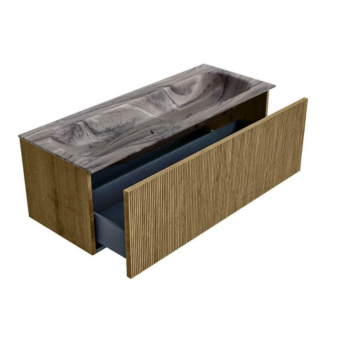 MONDIAZ KURVE-DLUX Meuble de salle de bains 120 cm couleur Dusk avec 1 tiroir et 0 porte. Lavabo BIG LARGE Central 1 trou de robinet Sombra. SW1433875