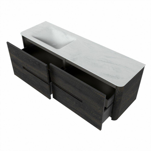 Mondiaz CIRO-DLUX Meuble de salle de bains - 150x45x50cm - Vasque solid surface Opalo - 1 lavabo à gauche - 1 trou de robinet - 4 tiroirs - Shadow SW1532411