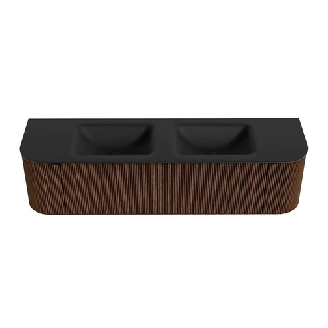 MONDIAZ KURVE Meuble de salle de bains 170 cm avec module 25 Len R couleur Walnut avec 1 tiroir et 2 portes. Lavabo CLOUD double sans trou de robinet Urban. SW1138495