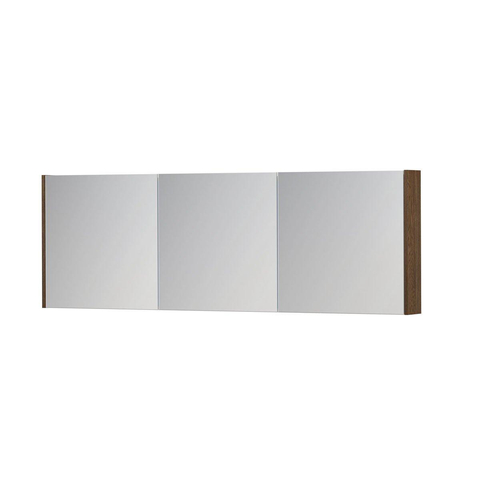 INK SPK1 Spiegelkast - 180x14x60cm - 3 deuren - dubbelzijdige Spiegel - schakelaar en stopcontact - eiken Massief eiken Chocolate SW493972