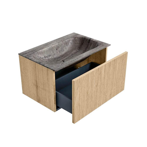 MONDIAZ KURVE-DLUX 70cm badmeubel kleur Oak met 1 lade en 0 deuren. Wastafel BIG SMALL Midden zonder kraangat Oza. SW1432625