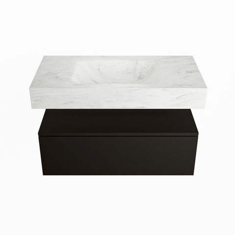 Mondiaz ALAN-DLUX Ensemble de meuble - 90cm - meuble Urban mat - 1 tiroir - Lavabo Cloud Opalo suspendu - vasque Centre - 0 trous de robinet SW806548
