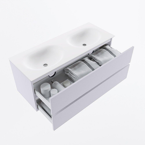 Mondiaz VICA Ensemble de meubles de salle de bains - 120cm - cale - 2 tiroirs - Lavabo MOON - double sans trou de robinet - couleur talc - Version XL 60cm de haut SW1189307