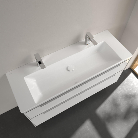 Villeroy & Boch Subway 3.0 meubelwastafel - 130x47x17cm Rechthoek - 2 kraangaten - zonder overloopgat Ceramic - White Alpine (glans wit) SW701015