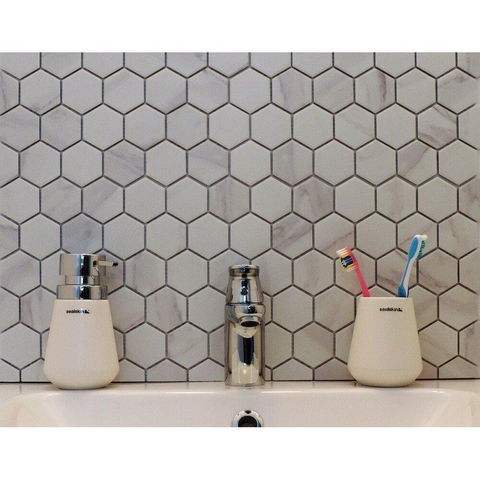 The Mosaic Factory Barcelona carrelage mosaïque - 28.2x32.1cm - carrelage mural et de sol - Hexagone/Hexagone - Porcelaine Carrara White Mat SW157758