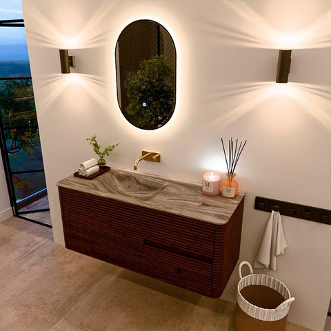 Mondiaz CIRO-DLUX Meuble de salle de bains - 120x45x50cm - plan vasque Solid surface Sombra - 1 lavabo à gauche - sans trous de robinetterie - 2 tiroirs - Ruby SW1531960