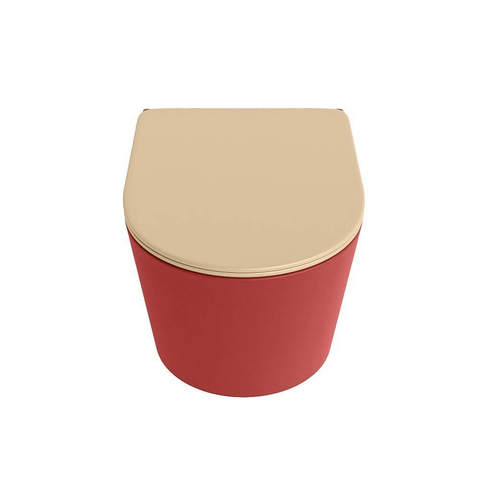 Mondiaz LAVIE hangtoilet – spoelrandloos – 36 x 53 cm – met softclose zitting – Fire (rood), zitting Sand (beige) SW1208769