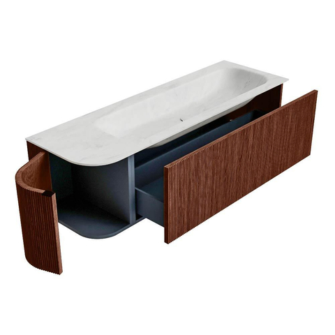 Mondiaz KURVE-DLUX Badkamermeubelset - 145x46x40cm - 1 lade - 1 deur - wastafel solid surface - rechts - zonder kraangat - Ruby SW1415762