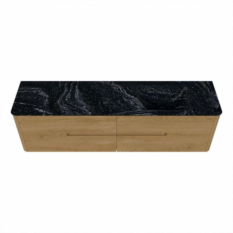 Mondiaz CIRO-DLUX Ensemble de meubles de salle de bains - 180x45x50cm - vasque en solid surface Lava - 1 bassin à droite - sans trous de robinet - 4 tiroirs - Chêne SW1530994