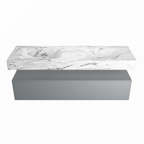 Mondiaz ALAN-DLUX Ensemble de meuble - 150cm - meuble Plata mat - 1 tiroir - Lavabo Cloud Glace suspendu - vasque Gauche et droite - 2 trous de robinet SW806257