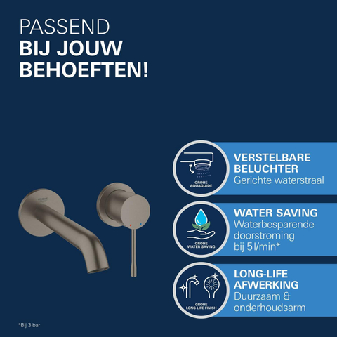 Grohe Essence New Wastafelkraan Inbouw - uitloop 18.3cm - M-size - brushed hard graphite (antraciet) SW97505