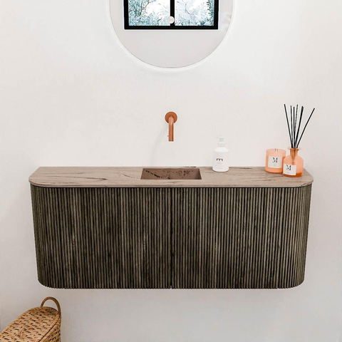 Mondiaz JOYA-DLUX Meuble de salle de bains - 103,2 cm - arrondis gauche et droite couleur Shadow - Vasque FAYE position Milieu Sans trou de robinet couleur Arena SW1424848