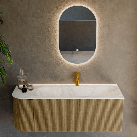 Mondiaz KURVE-DLUX Ensemble de meuble de salle de bains - 125x46x40cm - 1 tiroir - 1 porte - lavabo solid surface - droite - 1 trou de robinet - Dusk SW1415147
