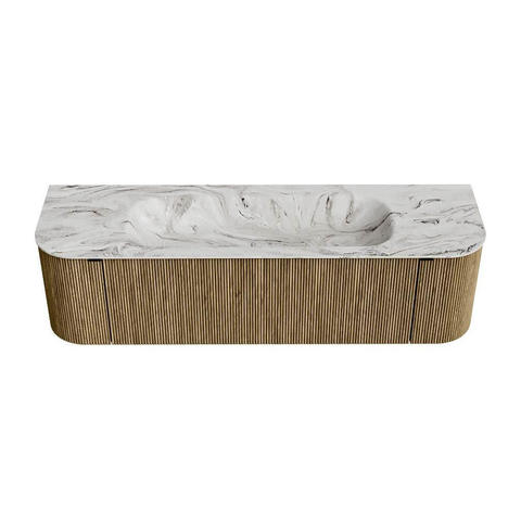 Mondiaz KURVE-DLUX Badkamermeubelset - 160x46x40cm - 1 lade - 2 deuren - wastafel solid surface - midden - 1 kraangat - Dusk SW1415489