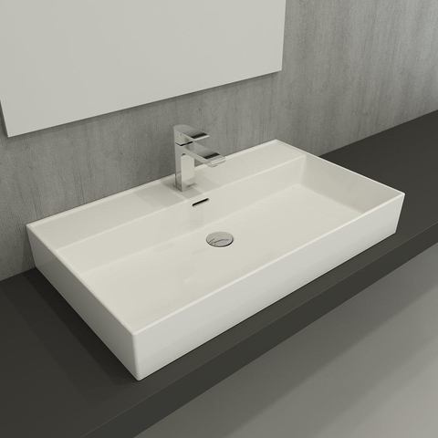 Saniclass Legend Meubelwastafel - 81x47x12cm - met overloop - 1 wasbak - 1 kraangat - keramiek - glans wit SW915365