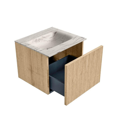 MONDIAZ KURVE-DLUX Meuble de salle de bains 50cm couleur Chêne avec 1 tiroir et 0 porte. Lavabo GRUNNE Central 1 trou de robinet Nata. SW1432047
