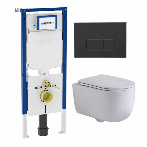 QeramiQ Dely Swirl Toiletset - 36.3x51.7cm - Geberit UP720 Duofix Sigma inbouwreservoir - slimzitting - bedieningsplaat antraciet mat - rechthoekige knoppen - glans wit SW1413191