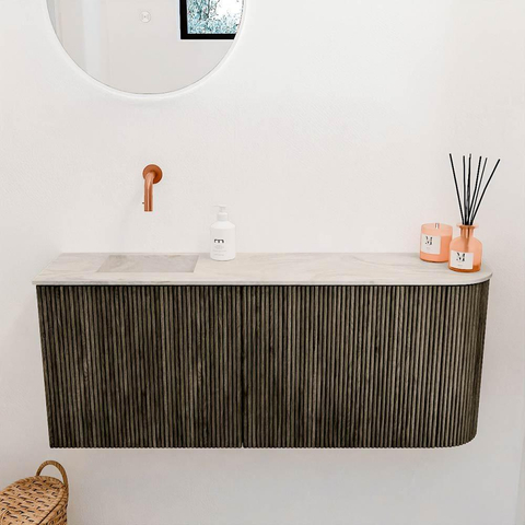 Mondiaz JOYA-DLUX 101.6cm toiletmeubel - ronding rechts kleur Shadow - Wastafel FAYE positie Links Zonder kraangat kleur Ostra. SW1423033