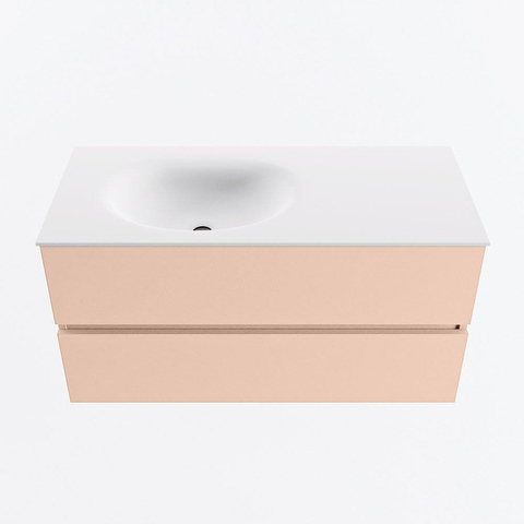 MONDIAZ VICA Ensemble meuble de salle de bains - 100cm - meuble bas rosee - 2 tiroirs - lavabo moon gauche - sans trous de robinetterie - version haute 60cm - talc SW1080403