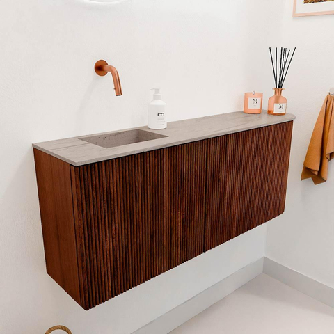 Mondiaz JOYA-DLUX 101.6cm toiletmeubel - ronding rechts kleur Ruby - Wastafel FAYE positie Links Zonder kraangat kleur Saba. SW1425628