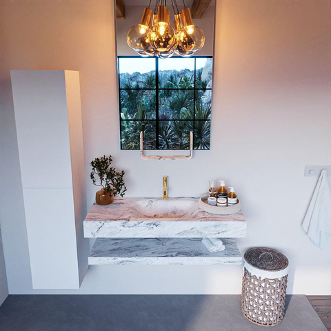 Mondiaz ALAN-DLUX Ensemble de meuble - 110cm - meuble Glace mat - 0 tiroirs - Lavabo Cloud Glace suspendu - vasque Centre - 1 trou de robinet SW808985