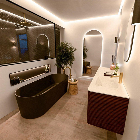 Mondiaz CIRO-DLUX Ensemble de meubles de salle de bains - 170x45x50cm - Plan-vasque solid surface Opalo - 1 lavabo à droite - 1 trou de robinetterie - 4 tiroirs - Ruby SW1531514