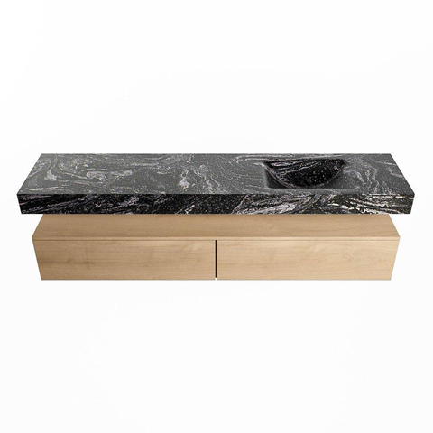 Mondiaz ALAN-DLUX Ensemble de meuble - 200cm - meuble Washed Oak mat - 2 tiroirs - Lavabo Cloud Lava suspendu - vasque Droite - 1 trou de robinet SW808992