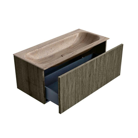 MONDIAZ KURVE-DLUX Meuble de salle de bains 100cm couleur Shadow avec 1 tiroir et 0 porte. Plan vasque BIG MEDIUM Central 1 trou de robinet Saba. SW1434049