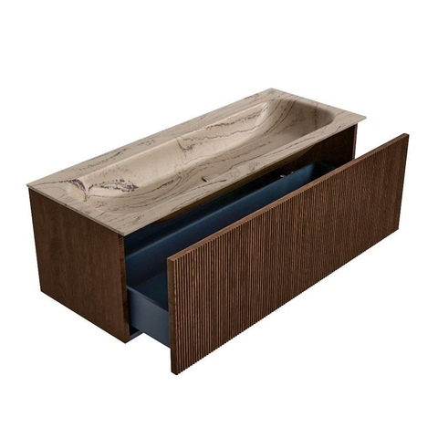 MONDIAZ KURVE-DLUX Meuble de salle de bains 120 cm couleur Walnut avec 1 tiroir et 0 porte. Lavabo BIG LARGE Central 2 trous de robinet Arena. SW1431254