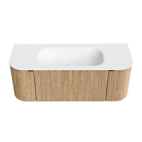 MONDIAZ KURVE Meuble de salle de bains 120 cm avec module 25 Len R couleur Oak avec 1 tiroir et 2 portes. Lavabo BIG SMALL central 1 trou de robinet Talc. SW1138182